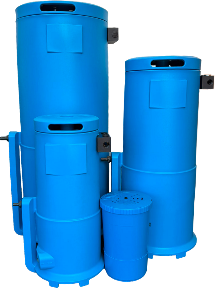 Four Purotech oil/water separators of increasing size, unbranded