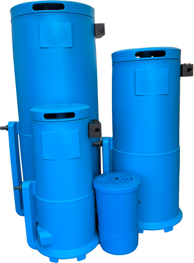 Four Purotech oil/water separators of increasing size, unbranded