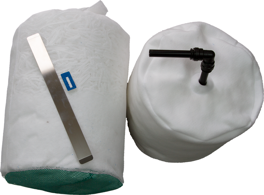 A Purotech service kit: filtration media cartridges and elbow fitting